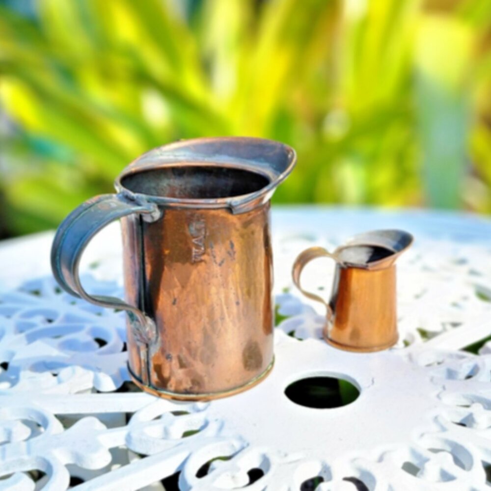 Antique Vintage Handcrafted Copper Pitcher W.A.L Stamp 4.5”x3” & 2.5"x1.75"